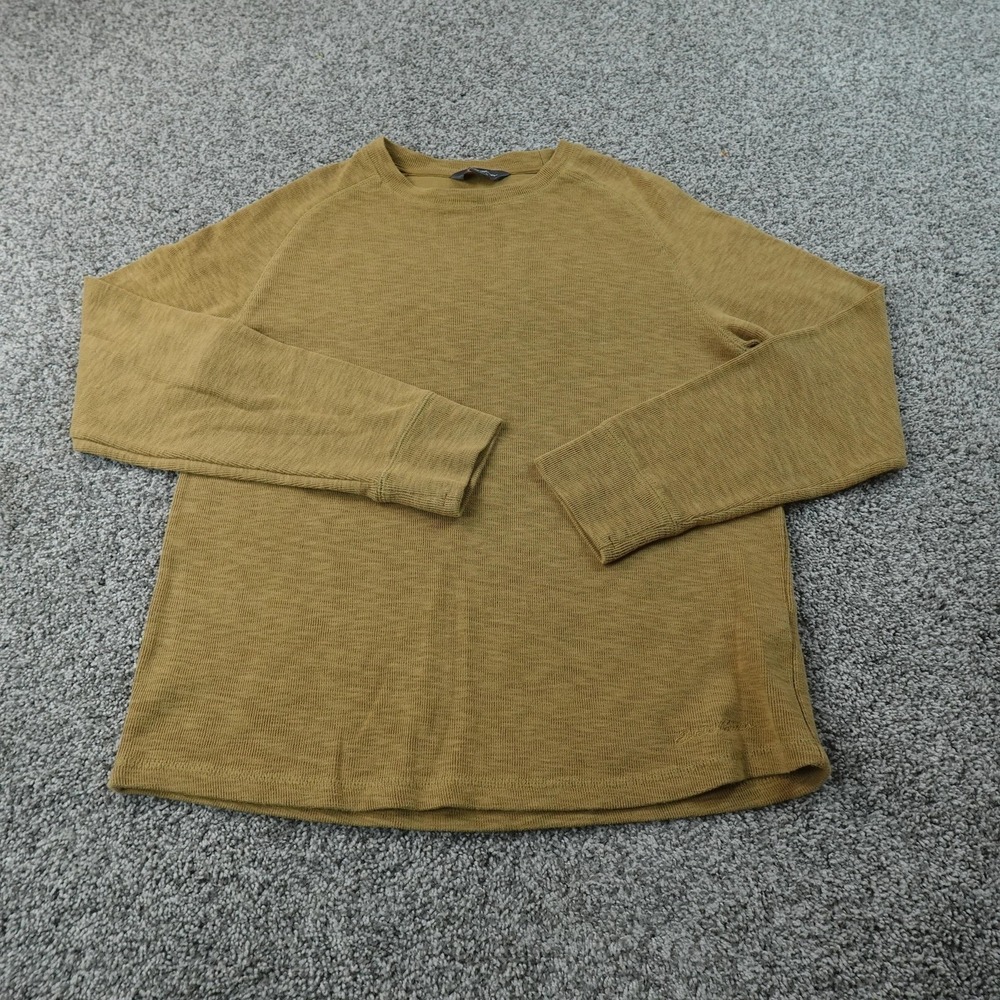 Eddie Bauer Sweater Mens M Yellow Slub Waffle Knit Thermal Crewneck Pullover Top